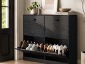 Slim Shoe Cabinet with 4 Flaps and Adjustable Dividers