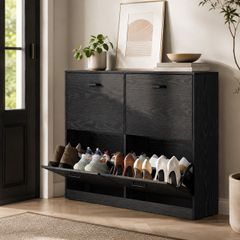 Slim Shoe Cabinet with 4 Flaps and Adjustable Dividers