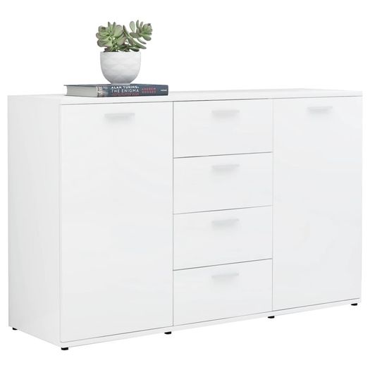 Sideboard High Gloss White 120x35,5x75 cm Chipboard