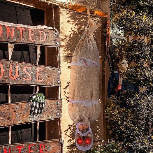 35inch Halloween Animated Hanging Corpse with LED Light Up Eyes & Sound Effect for Indoor and Outdoor Decorations