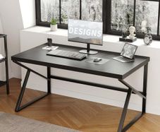 Computer Desk, Modern Industrial Home Office Desk, PC Desk for Student Work Writing Study Gaming, Metal Wood Computer Table in Bedroom Workstation, Study PC Work Gaming Desks, 140cm