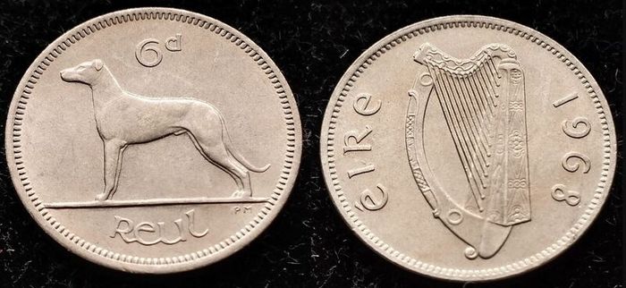 [#118] - Ireland 1968 | 6 Pence | Wolfhound | KM.13a | MS