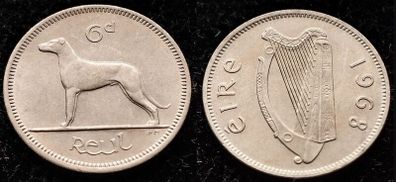 [#118] - Ireland 1968 | 6 Pence | Wolfhound | KM.13a | MS