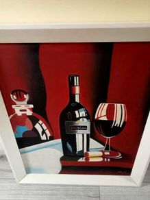 Large Framed Original Wine Still Life Painting - Signed "Black"