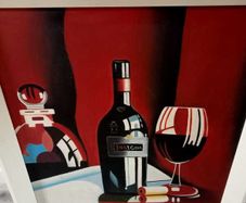 Large Framed Original Wine Still Life Painting - Signed "Black"