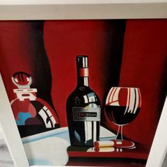 Large Framed Original Wine Still Life Painting - Signed "Black"