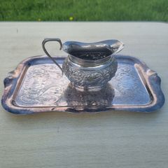 Viking Plate / Made in Canada / E.P. Brass creamer and tray
