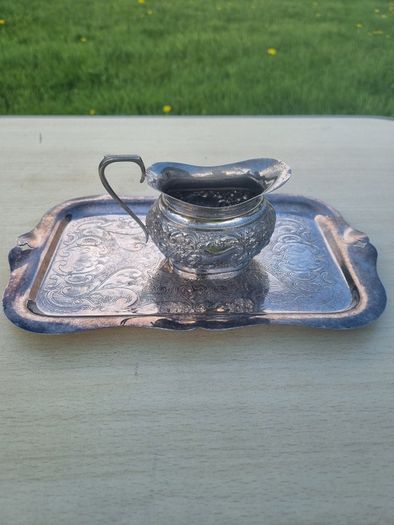 Viking Plate / Made in Canada / E.P. Brass creamer and tray