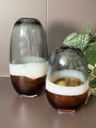Set of 2 Hand-Blown Glass Vases