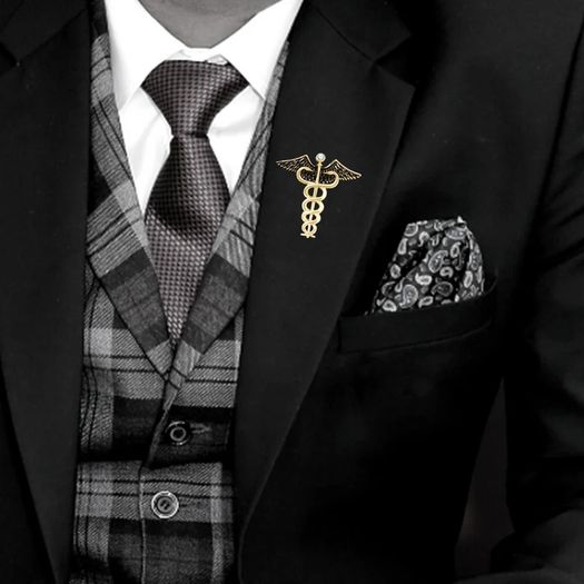 Combo of 2 Gold & Silver Caduceus Doctor's Brooch / Lapel Pin