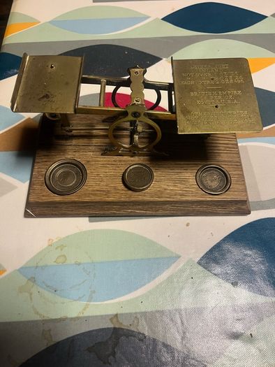 Rare post office scales on oak base