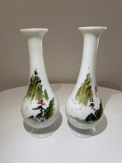 Pair of Antique Victorian Opaline Glass Vases. Japonisme Aesthetic Movement c.1880 to1900