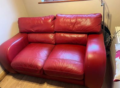 Red Leather 2 Seater Couch