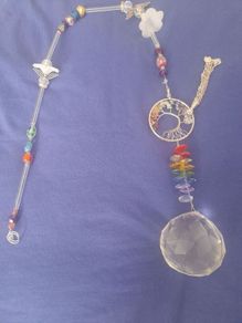Hanging Large Crystal ball  tree of life chakra sun  catcher reflects all over room when caught with sun