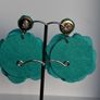 Chunky Raffia Green Fabric Flower Statement Earrings Image 9