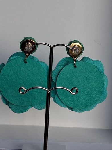 Chunky Raffia Green Fabric Flower Statement Earrings