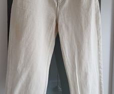 ZARA high waisted straight leg beige jeans with frayed hems Sz 40 EU (Fit 12 UK) - Bnwot Rrp 39.99