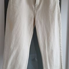ZARA high waisted straight leg beige jeans with frayed hems Sz 40 EU (Fit 12 UK) - Bnwot Rrp 39.99