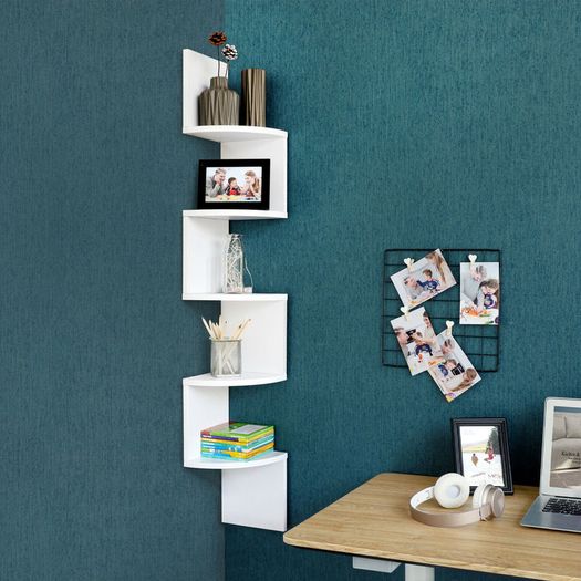 New 5 Tier Corner Shelf Floating Wall Shelves (White) - FREE P&P