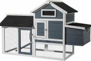 Chicken Coop with Nesting Box &amp; Open Enclosure, Grey, House with Pull-out Tray