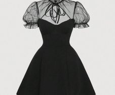Mesh Puff Sleeve Short miniblack Dress M (S) NEW