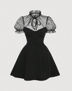 Mesh Puff Sleeve Short miniblack Dress M (S) NEW