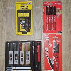 Milwaukee Fastback Utility Knife, Carpenters pencil set, Markers & 50 Blade pack