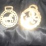 2 Old Brass Horse Tackle Emblems and an Old Hand Carved Man Image 4