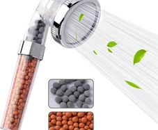 NEW SALE | Shower Head Powerful Flow with Beads Filter Pressure Boosting Shower Head Spray with 3 Modes Water Saving Bathing for Adults Children Pets Home and Gym Use