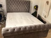 Luxury Grey Velvet Chesterfield-Style Bed with mattress