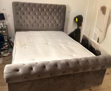 Luxury Grey Velvet Chesterfield-Style Bed with mattress
