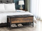 Industrial Look bench with storage space shoe bench, bench with padded seat and shoe rack, bed chest with storage space, multifunctional chest, hallway, bedroom, imitation leather, industrial design, vintage brown-black