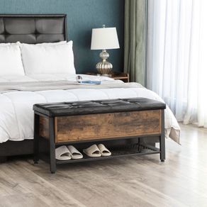 Industrial Look bench with storage space shoe bench, bench with padded seat and shoe rack, bed chest with storage space, multifunctional chest, hallway, bedroom, imitation leather, industrial design, vintage brown-black