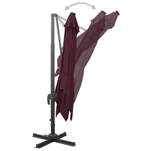 Cantilever Umbrella with Pole and LED Lights Bordeaux Red 300 cm