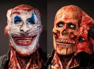 Scary Halloween Mask,Joker Double layer Ripped Mask,Halloween Full Head Skull Mask Moving Jaw,Magnetic Blood Double Mask for Halloween Costumes Party Decoration