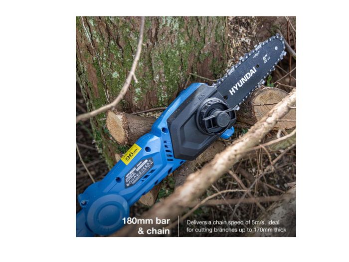 Hyundai 20V Cordless Pole Saw, 2Ah Battery and Charger, Lightweight and Telescopic Chainsaw