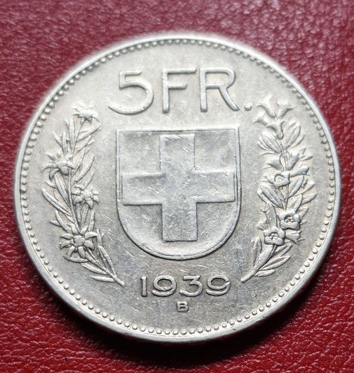Switzerland (1848-date)  5 Francs Herdsman; silver; small type