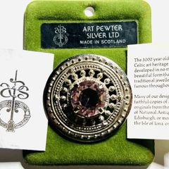 Scottish 1981 Celtic Pewter Traditionally Handmade Brooch Purple Crystal