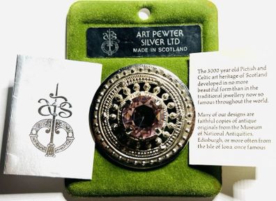 Scottish 1981 Celtic Pewter Traditionally Handmade Brooch Purple Crystal