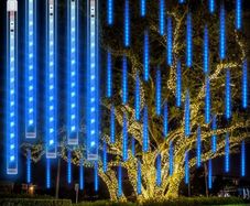 LED Meteor Shower Rain Lights, Rilitor Falling Rain Lights Waterproof 192 LEDs 8 Tubes 11.8 inch Drop Icicle Fairy String Lights for Christmas Halloween Holiday Party Patio Outdoor