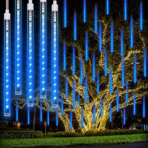 LED Meteor Shower Rain Lights, Rilitor Falling Rain Lights Waterproof 192 LEDs 8 Tubes 11.8 inch Drop Icicle Fairy String Lights for Christmas Halloween Holiday Party Patio Outdoor