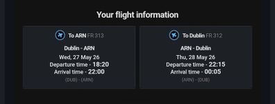 Flight Ticket - Dublin to Stockholm Return
