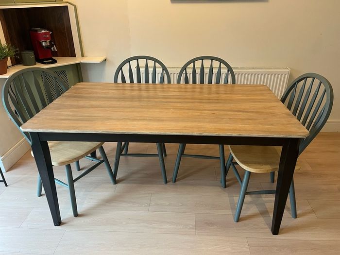 Upcycled Solid Wood Dining Table - Hand Painted White Coffee Whitewash - Modern Rustic - One of a Kind