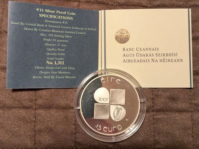 Proof Euro coin 2007, Ivan Mestrovic, 15 Euro silver