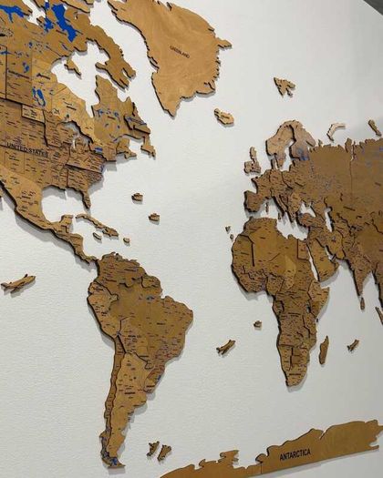 3D Premium Wooden World Map with Country Borders Country Names Capital Names US and Canada Borders and Names World Biggest City Names World Biggest Rivers World Biggest lakes World Main Roads 3D Map Effect