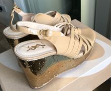 YSL Gold Wedge Platform Heels