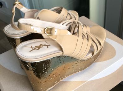 YSL Gold Wedge Platform Heels