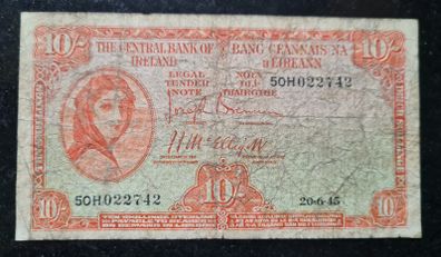 Ireland 1945 10/ Shilling Lady Lavery  Banknote
