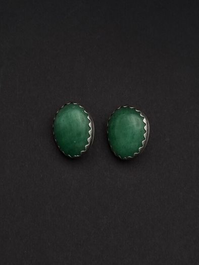 Vintage Sterling Silver Green Onyx Clip On Earings
