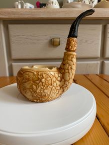 Vintage Large Smoking Pipe Edelweiss flowers Resin Ashtray